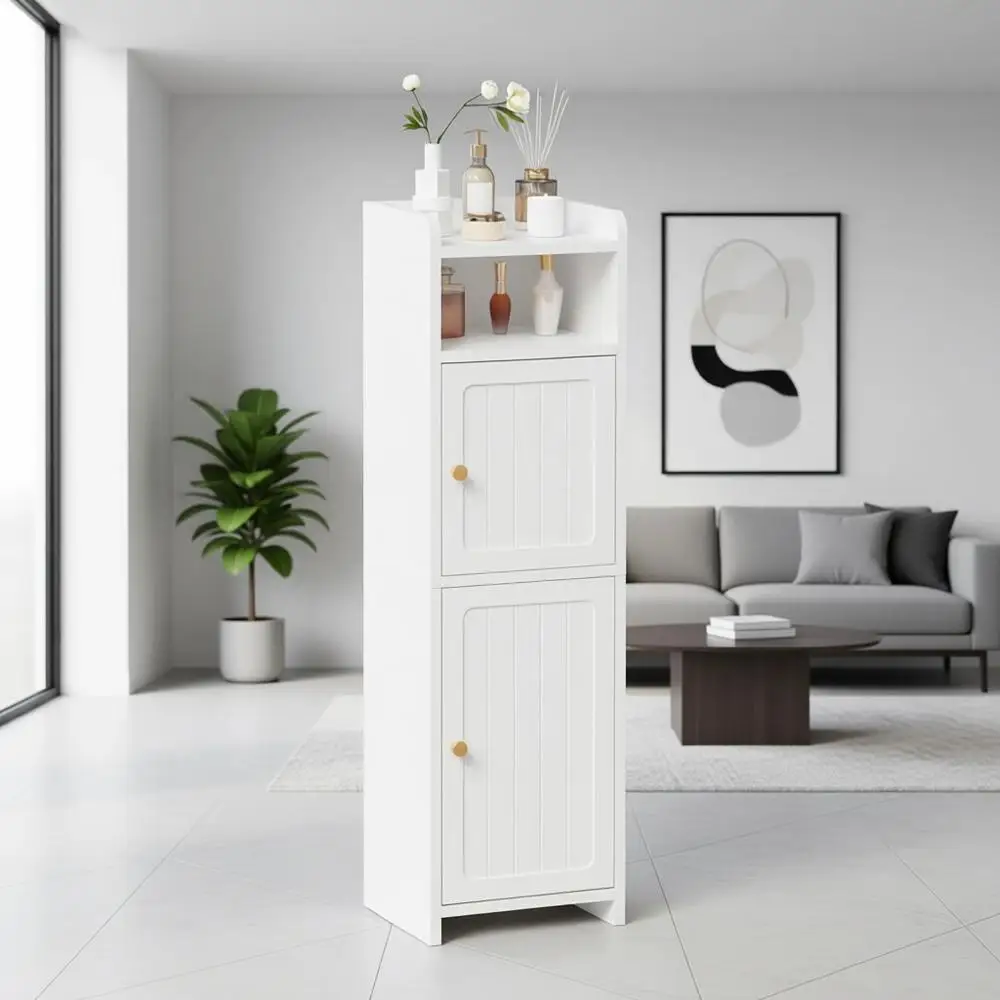 

Compact White Bathroom Storage Cabinet with Adjustable Shelves and 2 Doors for Small Spaces