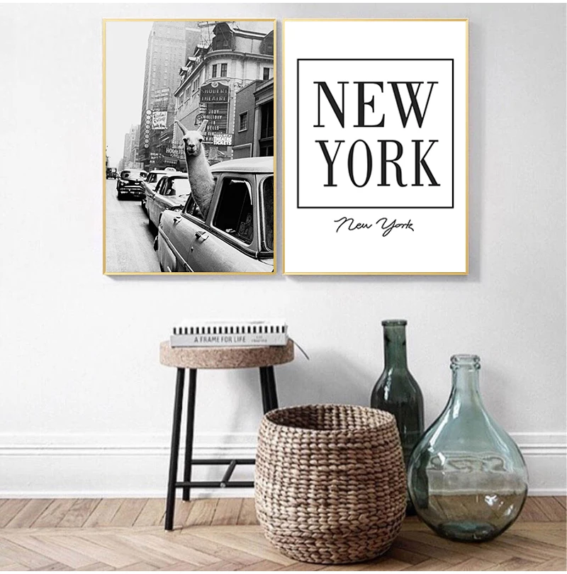 Llama in a taxi on Times Square Canvas Print and  Vintage llama Print New York City Photo Picture Wall Art Home Decor