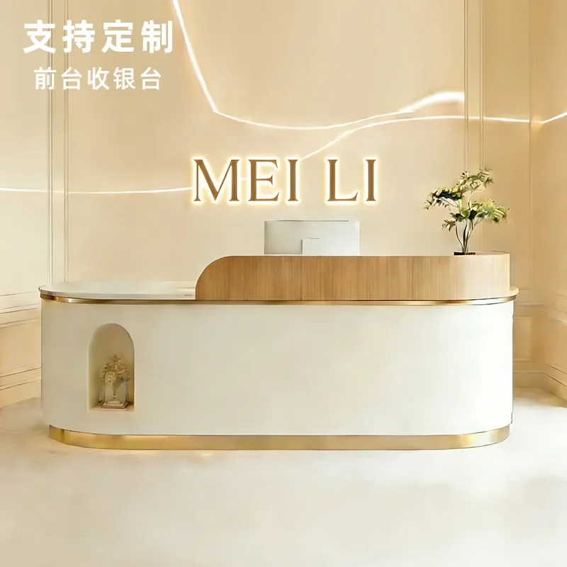 Luxury Light Reception Counter Craft Beauty Salon Front Desk Small Checkout Desk for Clothing Store Company Medical Use