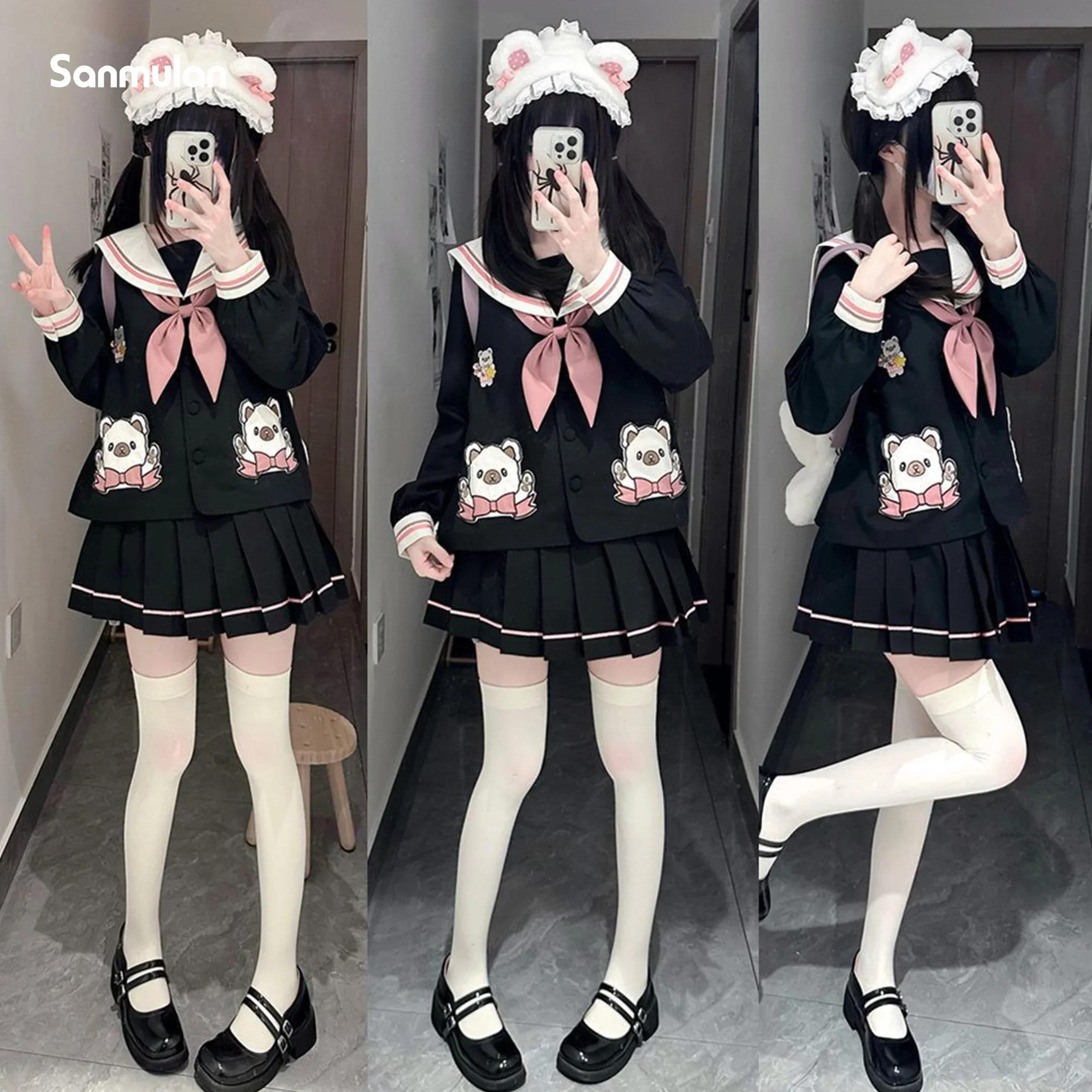 

Little Bear Black Pink Princess JK Uniform Set Kindergarten Cute Sailor Suit School Uniform Role Playing Women's Skirt Sailor