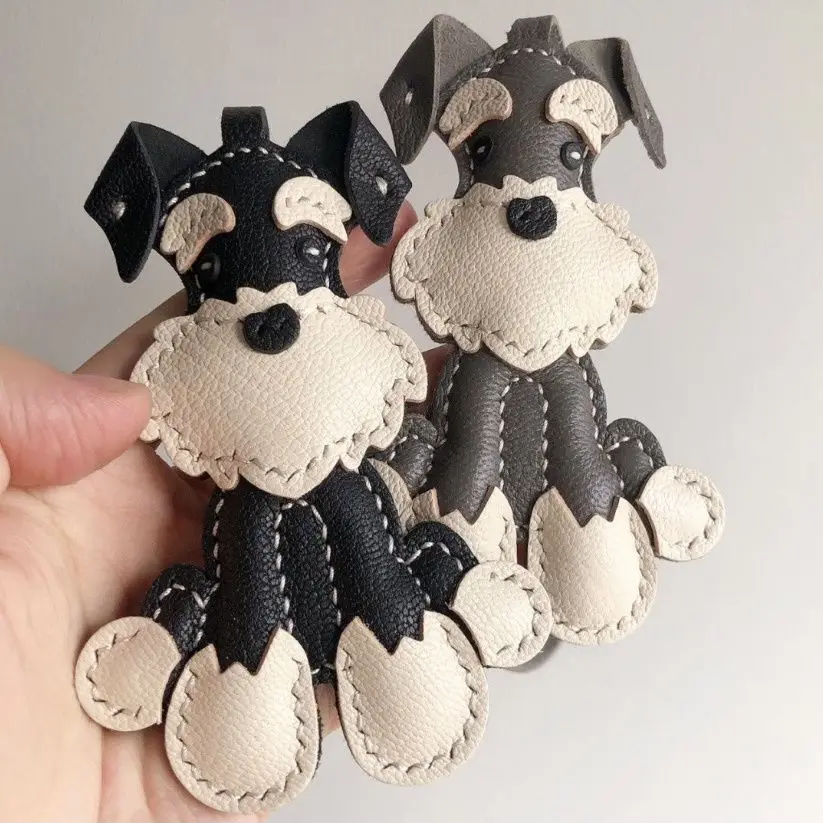 Unique Sheepskin Handmade Leather Sheepskin Teddy Dog Schnauzer Bag Pendant Keychain Handbag Girl\'S Gift Birthday Lovely Cute