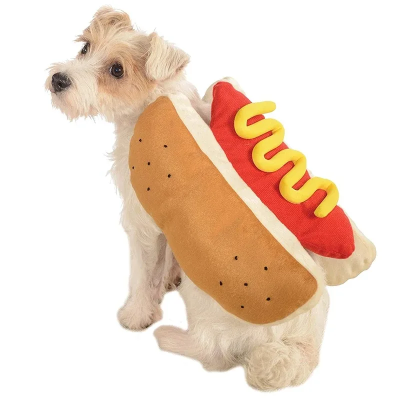 Dog Funny Halloween Costumes Hot Dog Shaped Dachshund Sausage Adjustable Clothes Pet Apparel Dressing Up Party Costume