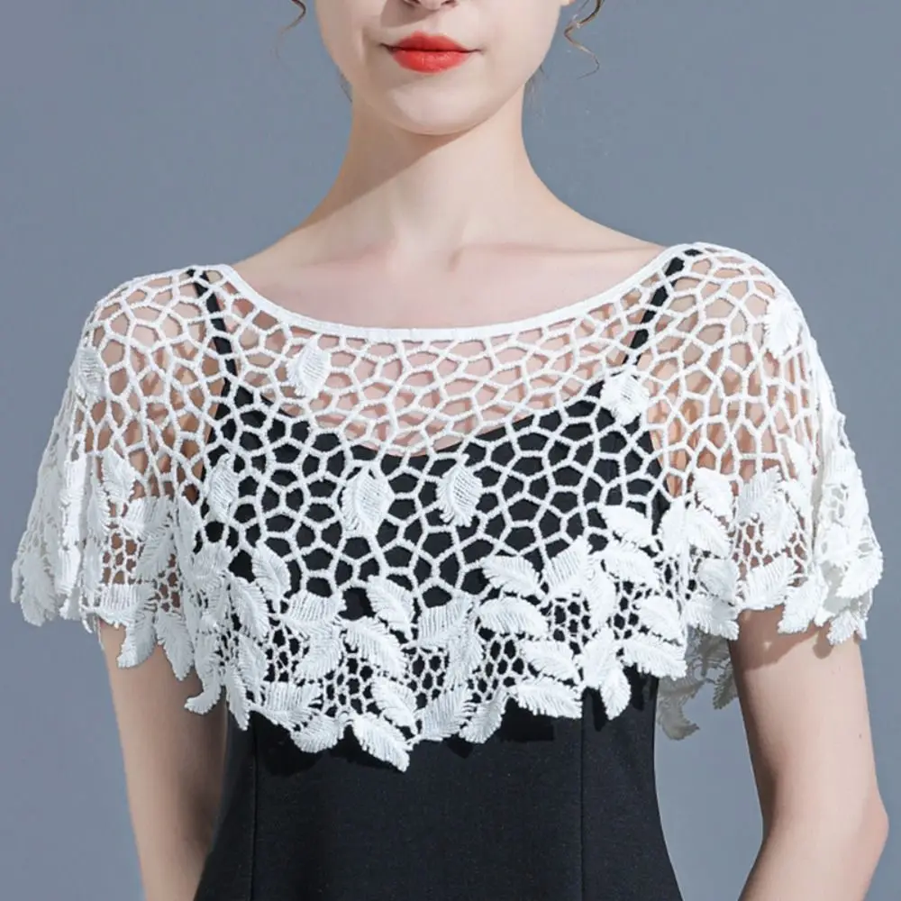 Einfache dünne aushöhlen häkeln Schal weiß Mantel Spitze Schal Wraps Cape Bluse Schultern gefälschte Kragen Frauen
