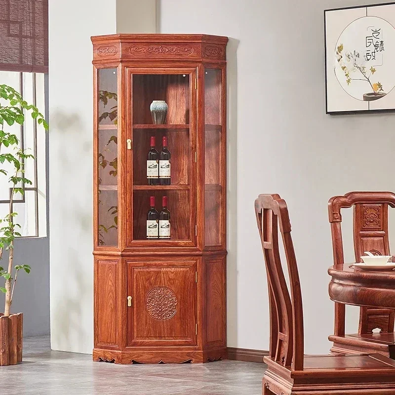 New Chinese Style Pterocarpus Erinaceus Poir. Corner Rosewood Wine Cabinet Showcase Solid Wood Multifunctional Locker