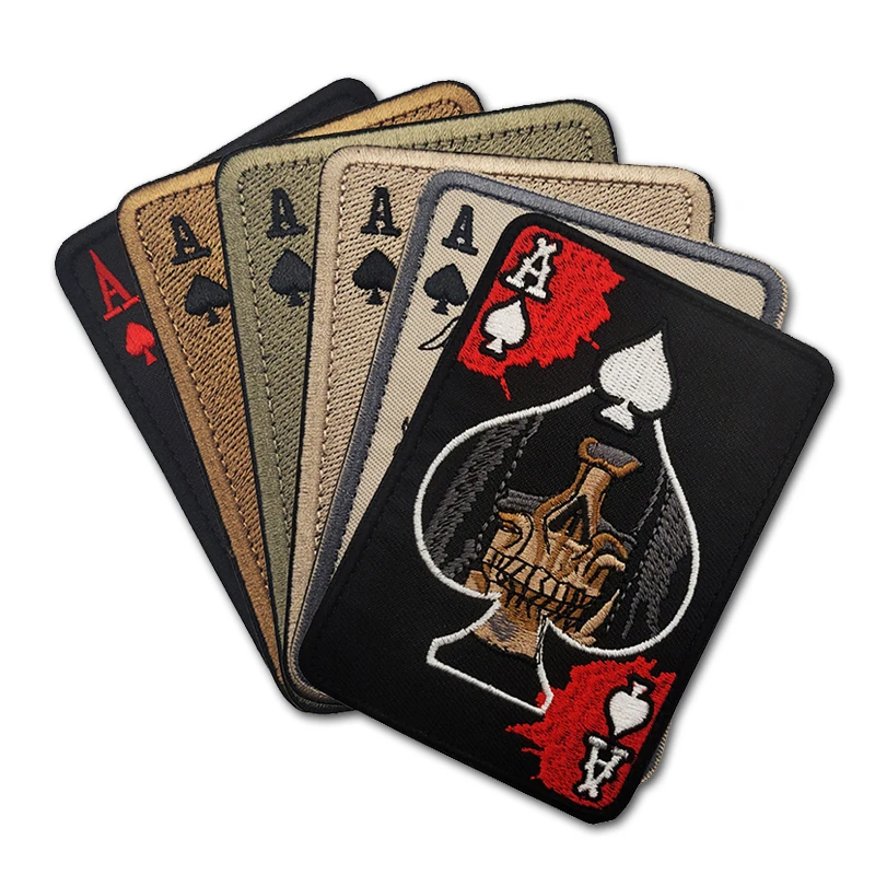 Death Card Poker Ace of Spades Patches Embroidery hook loop Punk Military Badges Tactical Patch For Clothing Bag Diy Accessories