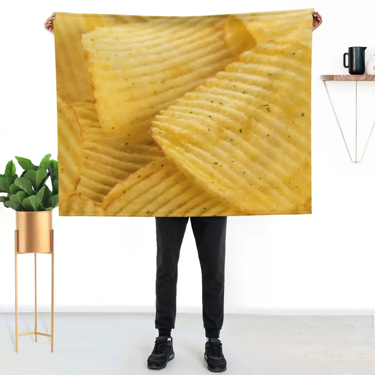 Manta con diseño de papas fritas con volantes, resistente a la decoloración y duradera