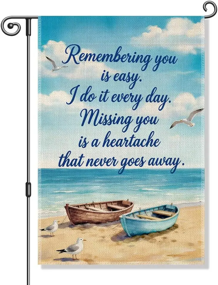 Beach Memorial Garden Flag for Outside, Coastal Grave Flags for Cemetery, Sympathy Gifts for Family, 12x18 Double Sided Summ PPZ