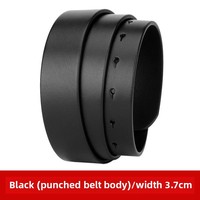 Men's Genuine Leather Belt No Buckle Smooth Surface Punching Hole Design Pure Calfskin H Belt Strip Non Adjustable Waist Size