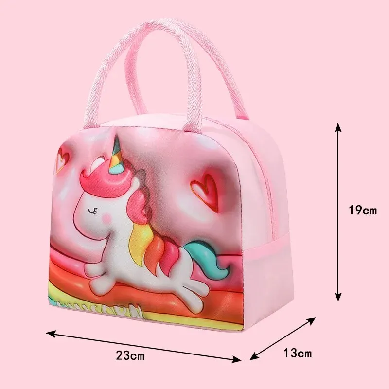 Borsa portatile stampata in 3D borsa isolata stampata in cartone animato adatta per conservare il pranzo