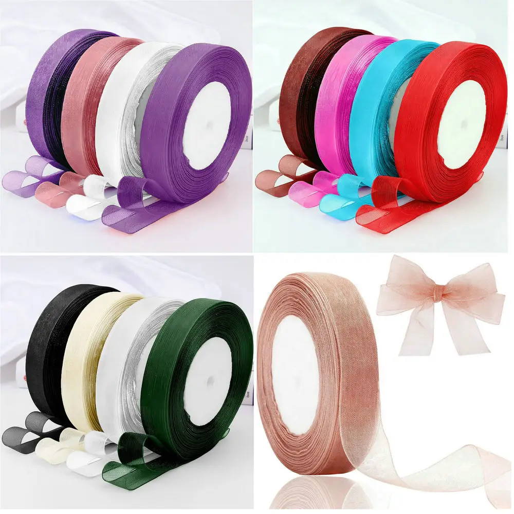 50 Yards 10mm 3/8 Zoll durchsichtiges Chiffon-Organza-Spitzenband für Geschenkverpackungen, DIY-Bastelarbeiten, Weihnachts- und Hochzeitsdekoration, Nähstoff