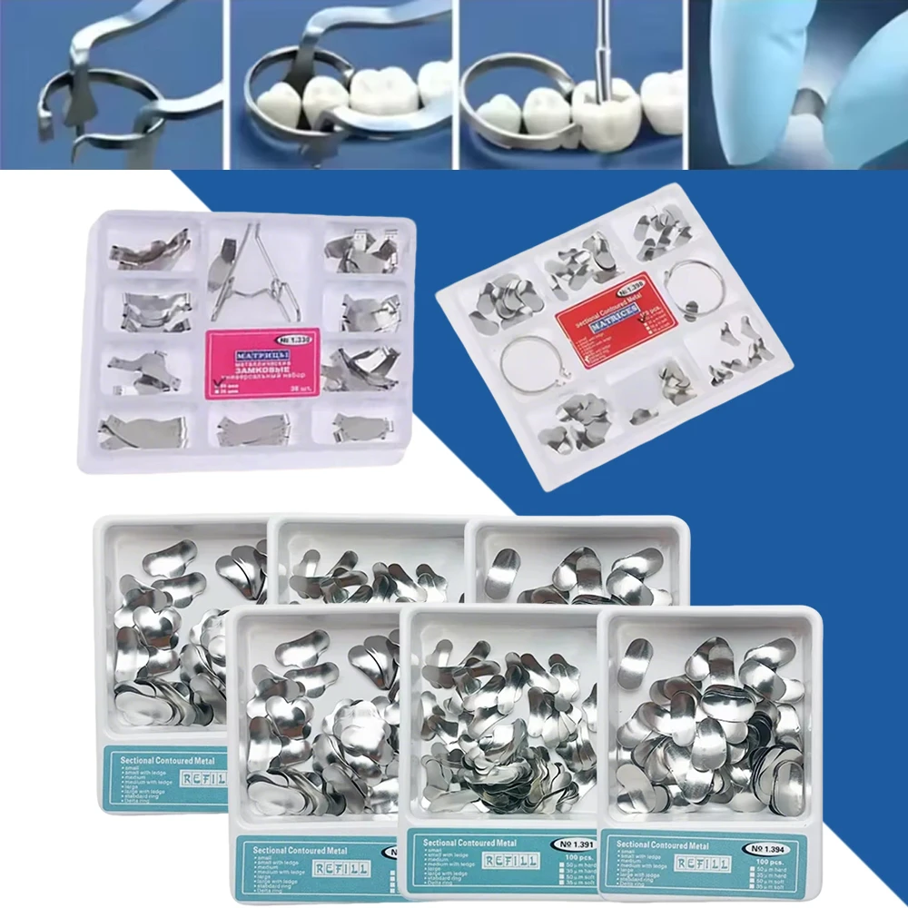 Professional Dental Matrix Band System with Metal Rings and Pre Contoured Sectional Matrices for Precise Posterior Restorations