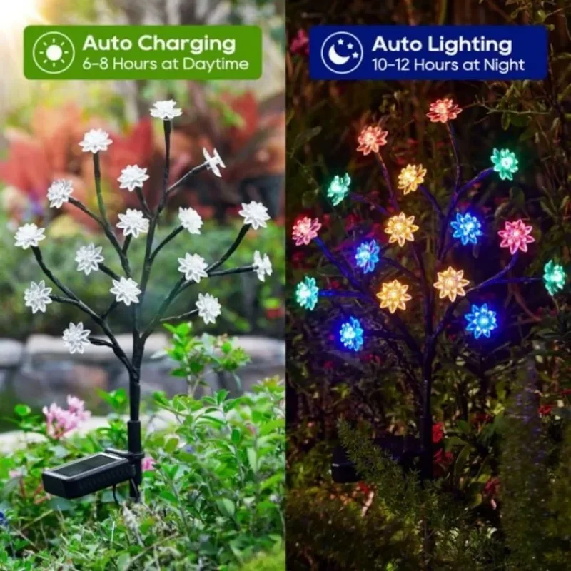 Outdoor Waterproof Cherry Blossom Multicolor Solar Garden Lights 2024 New LED Garden Outdoor Lawn Ground Plug Light