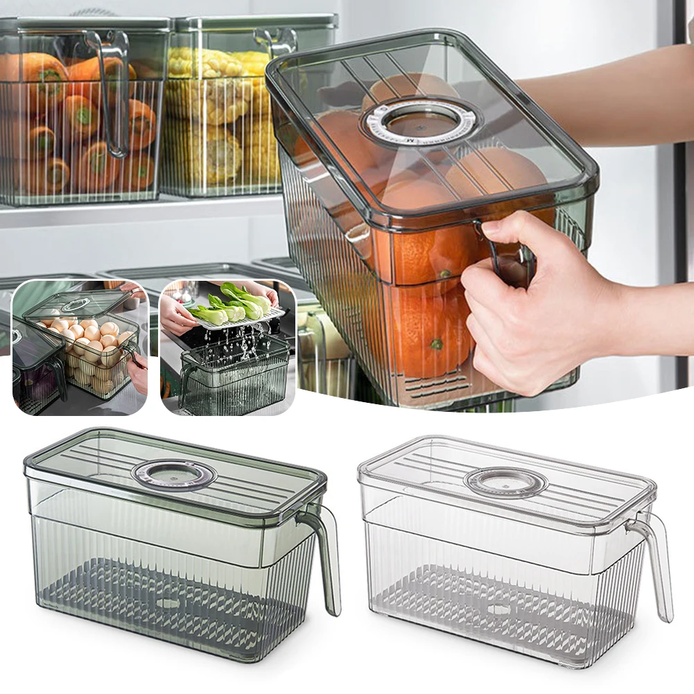 Refrigerator Preservation Storage Box With Handle Sealing Drain Basket Storage Containers Sealed Box Vegetable Fruit Drain Box