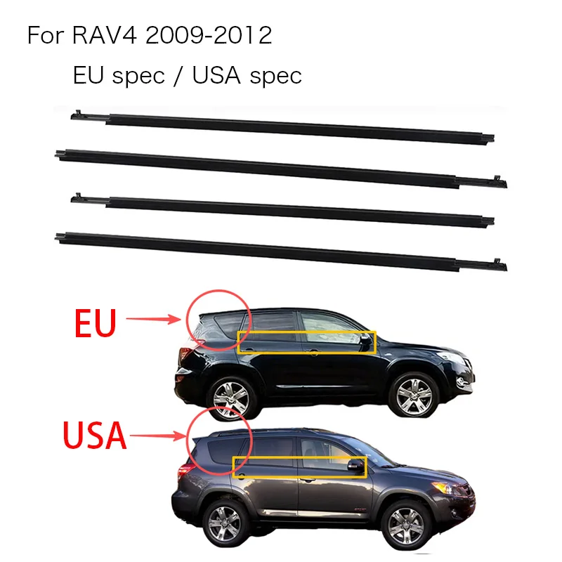 

4Pcs Chrome Window Rubber Trim For RAV4 2009-2012 Weatherstrip Seal Side Door Glass Replacement Belt Waterproof 75720-0R020