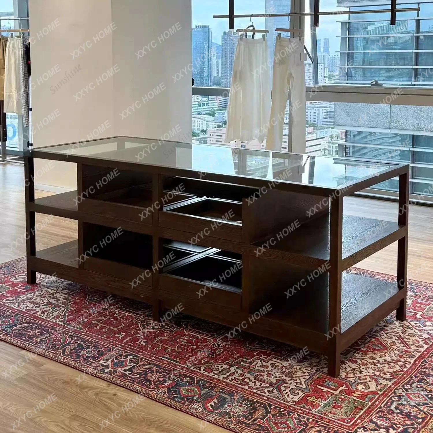 Clothing store, Zhongdao Taiwan women's clothing store, flowing water platform, retro lacquer jewelry cabinet