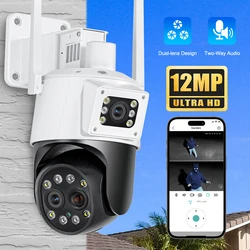 Outdoor 6K 12mp Wifi Ip Camera Met 10x Optische Zoom Drie Len Lens Dual Screen Surveillance 4K 8mp Video Cctv Beveiliging Camera