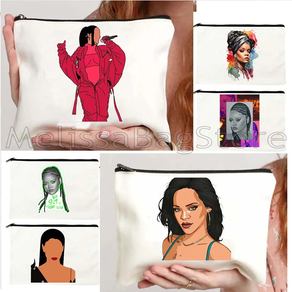 Beautiful Sexy Rihanna Portrait Cute Music Singer Poster Fan Gift Canvas Cosmetic Bag Makeup Toilet Bag Pencil Case Zipper Pouch