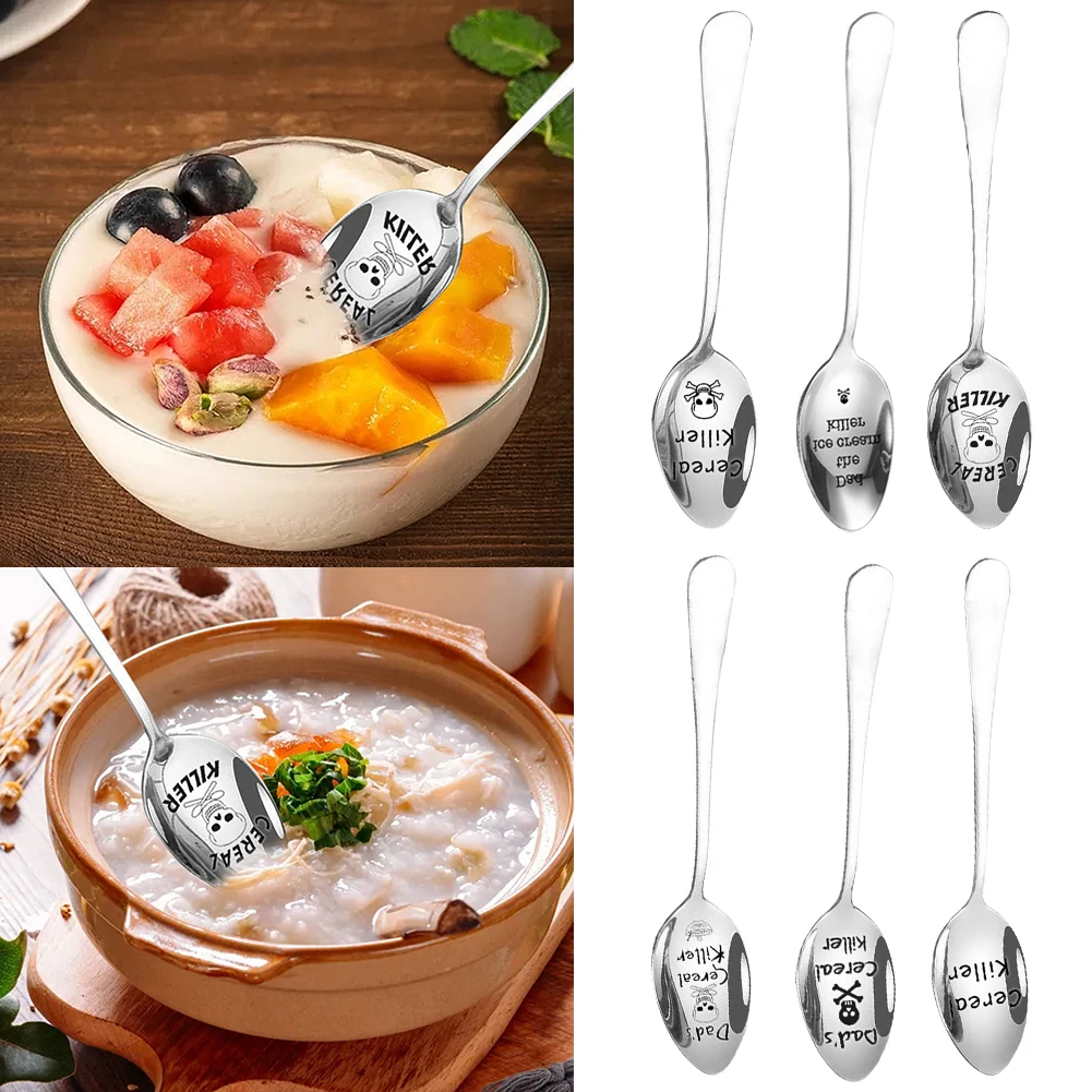 Funny Spoon Gift Stainless Steel Cereal Oats Coffee Spoon Cereal Cutlery Spoon Christmas Gift for Kids Men Women