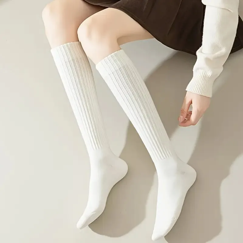 1/5 Pairs Herbst Winter Frauen Einfarbig Waden Socken Modische College Stil Warme Bequeme Slim Fit Bein Typ Casual socken – Detail 10