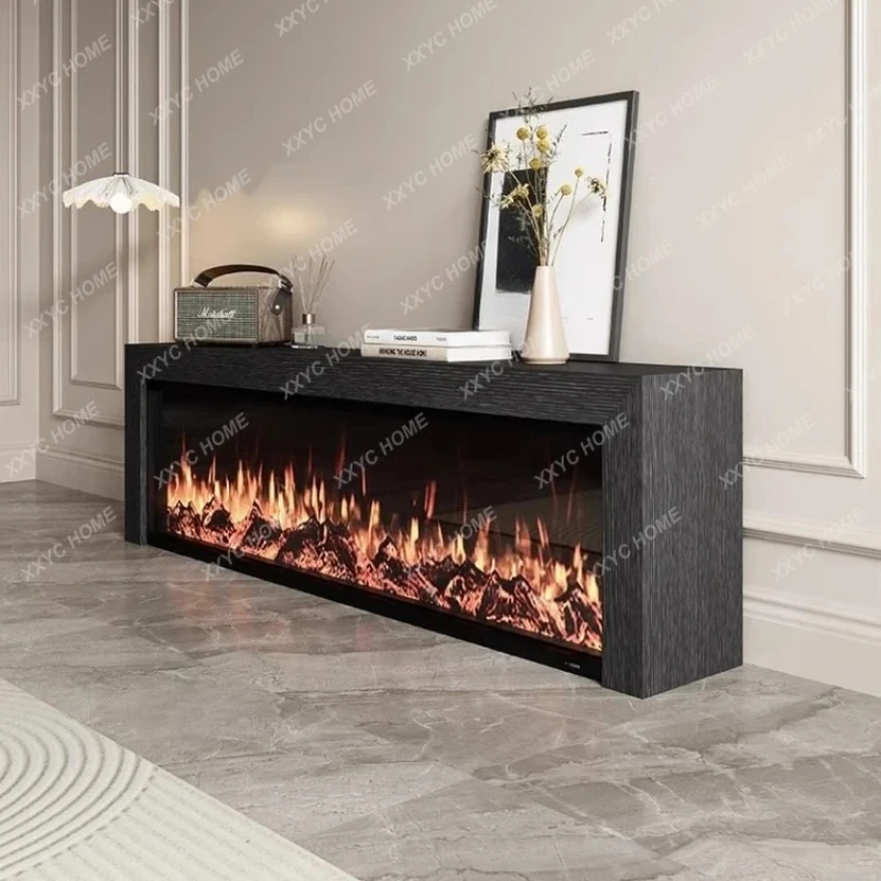 A Light luxury fireplace TV cabinet black oak French simple cabinet European simulation fire