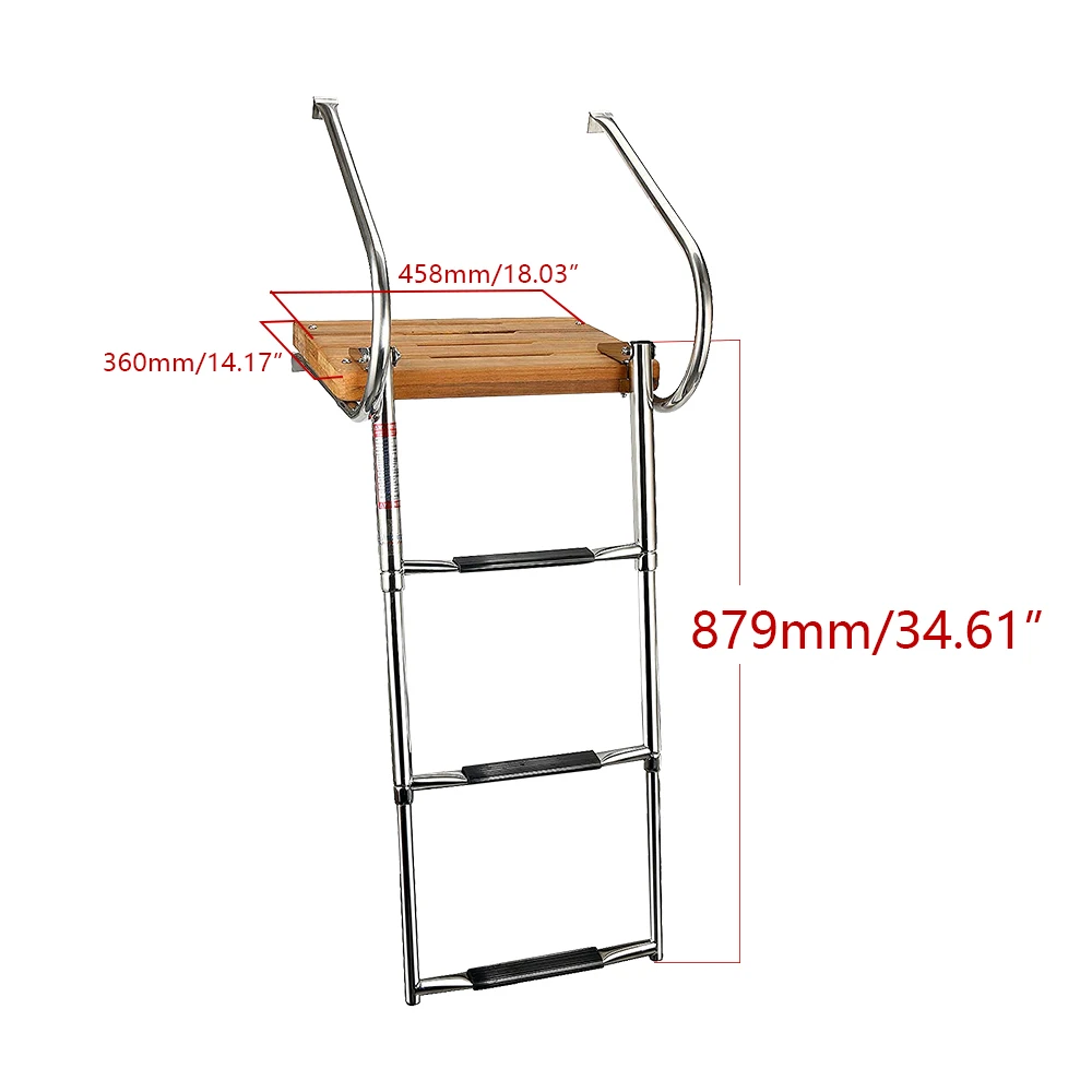 Teak + Stainless steel Marine Boat Ladder Yacht Marine Replacement Accessory Deck Mount Watercraft Fishing Engine Hardware Kit