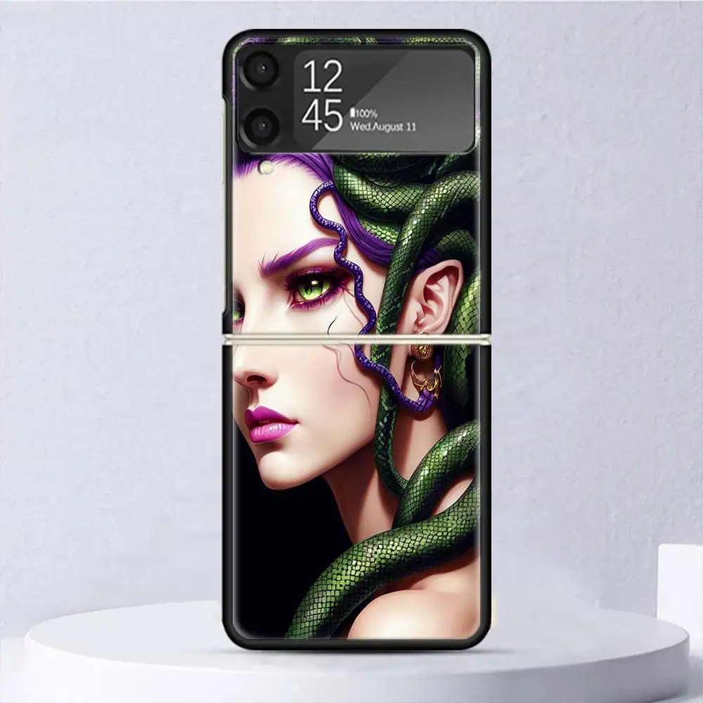 Medusa Greek Mythology Shockproof Hard Case For Samsung Galaxy Z Flip 6 5 4 3 5G Phone Cover Z Flip3 Flip4 Flip5 Flip6 Black She