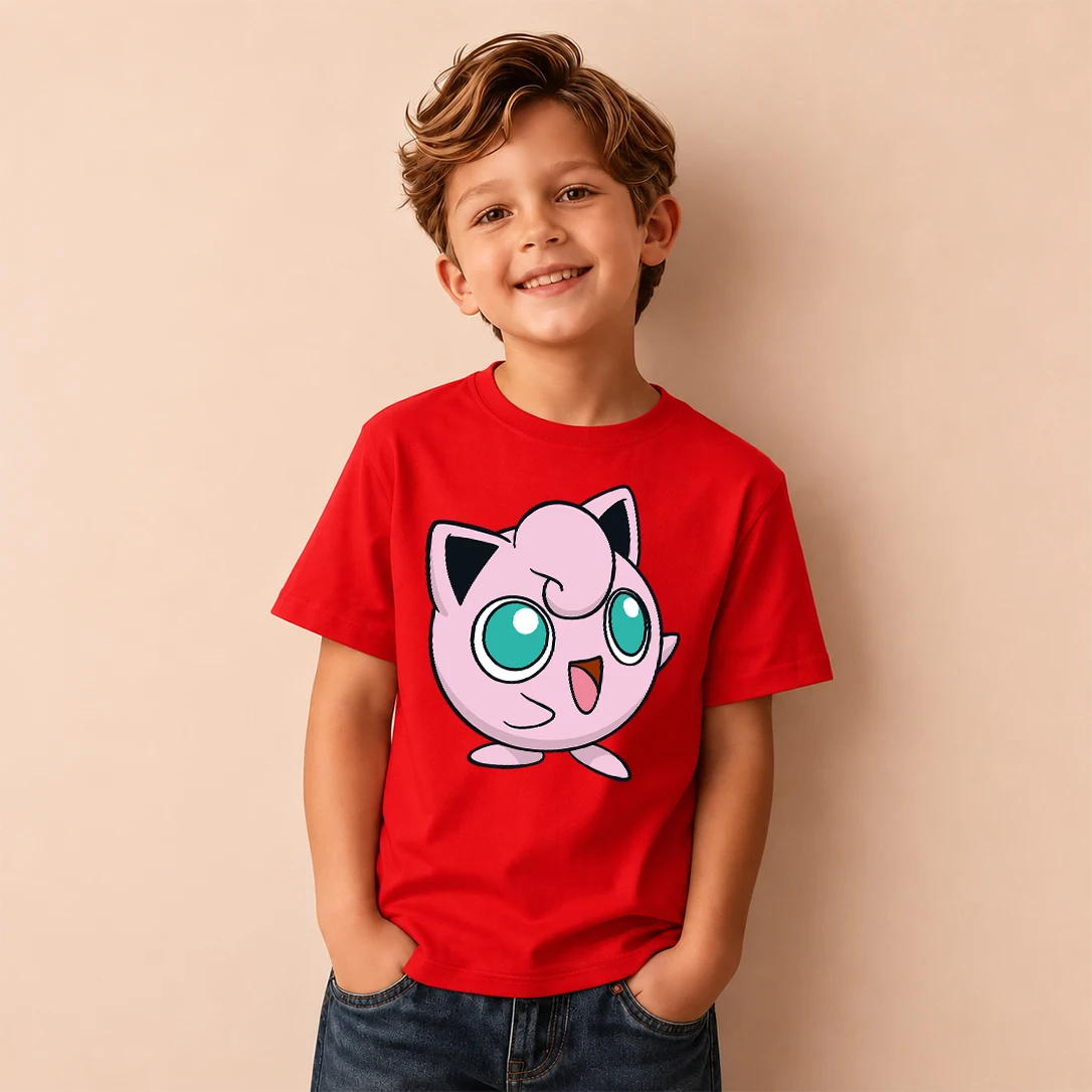 Kids T-shirt Pokemon Jigglypuff Print Short Sleeve Tee Boys Girls Casual Tops Birthday Gift