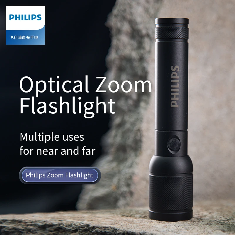 Philips SFL6168 Optical Zoom Flashlight Portable Rechargeable LED Lamp With 4 Lighting Modes Camping Light for Self Defense