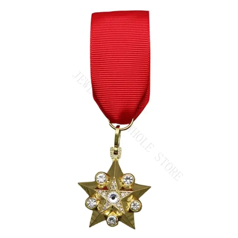 R7UF High Rank Officer Star Badge Brooch Pin Alloy Ribbon Historical Collectible Corsage Pin For Display And Gift