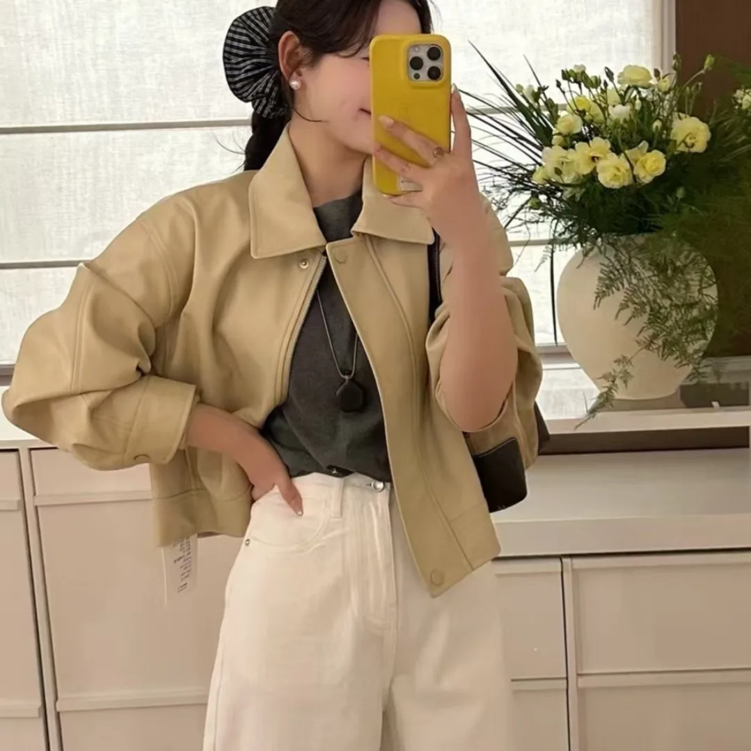 Biker da donna Jaet Chic Versatile Semplice Retro Sle Faion Cappotto in pelle allentata Inizio autunno Nuovo arrivo Lungo Sve Top