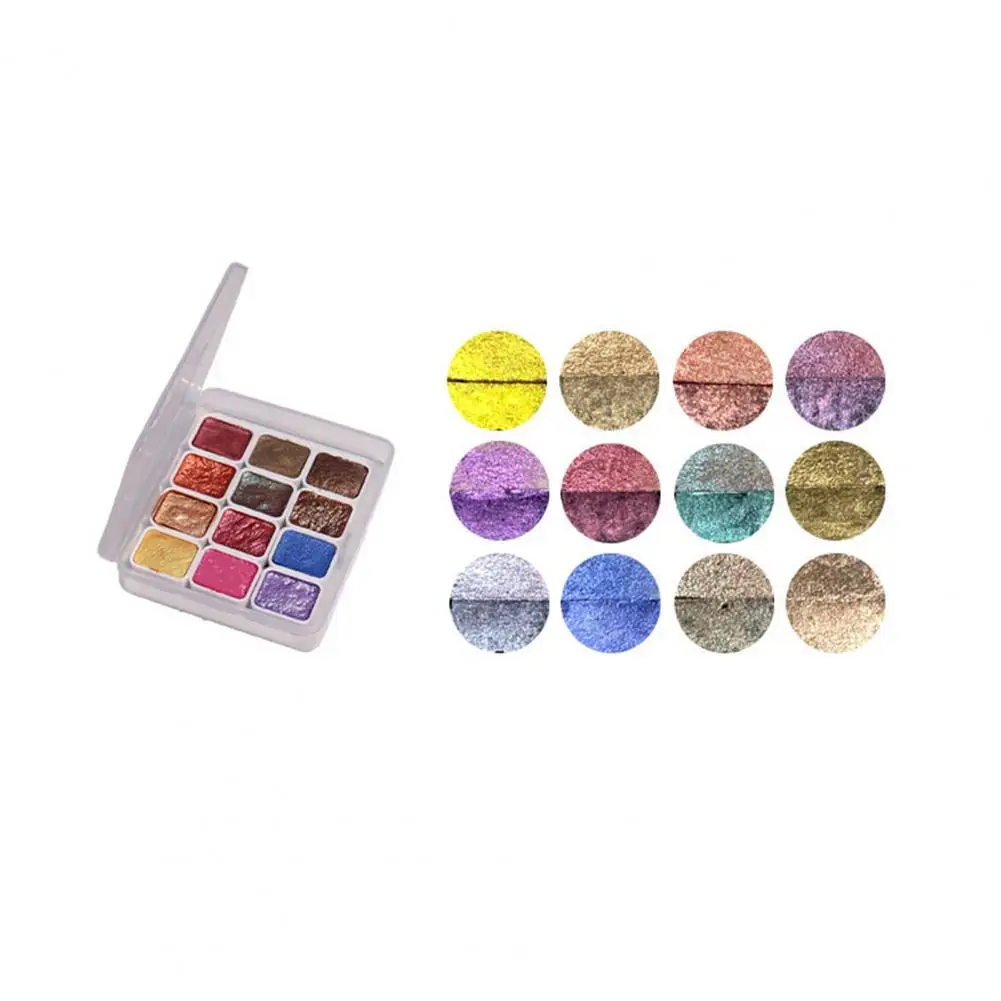 Professional Watercolor Paints 12-color Glitter Watercolor Paint Set with Pearlescent Effect Palette for Artists Painting