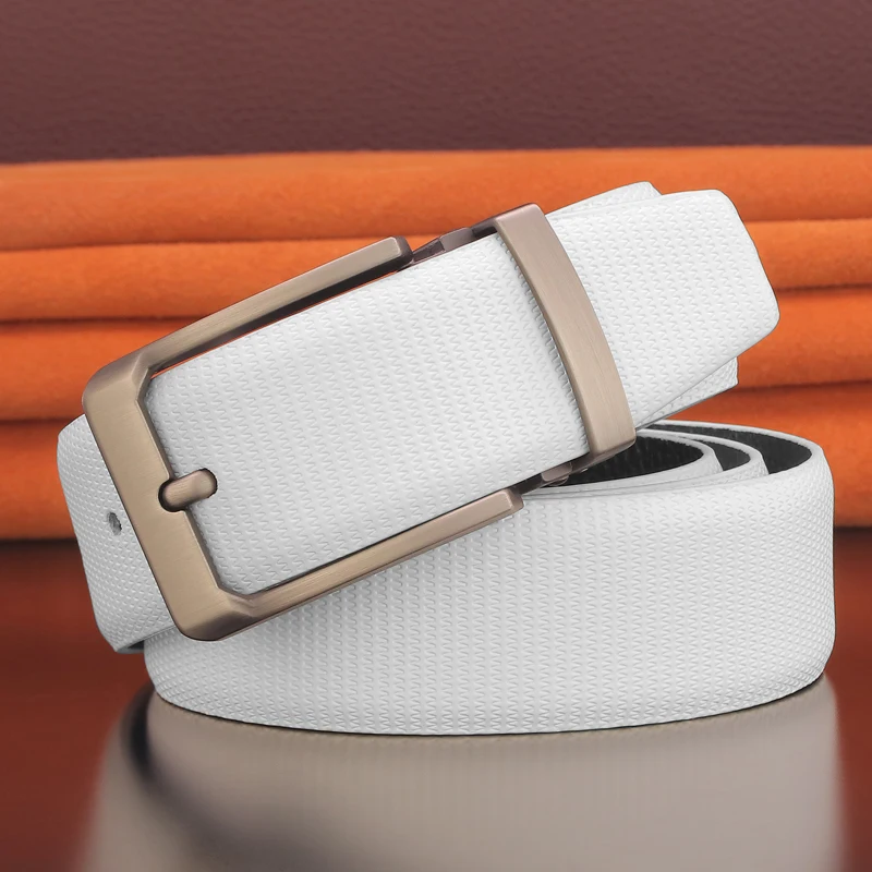 

High quality gray pin buckle genuine leather young boy designers belts men casual white Cowskin luxury brand ceinture homme