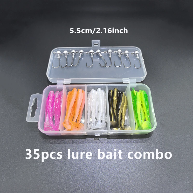 35 قطعة Wobblers دودة لينة الصيد السحر مزدوجة اللون الاصطناعي سيليكون لينة الطعم الاصطناعي باس الصيد سويم معالجة كومبو