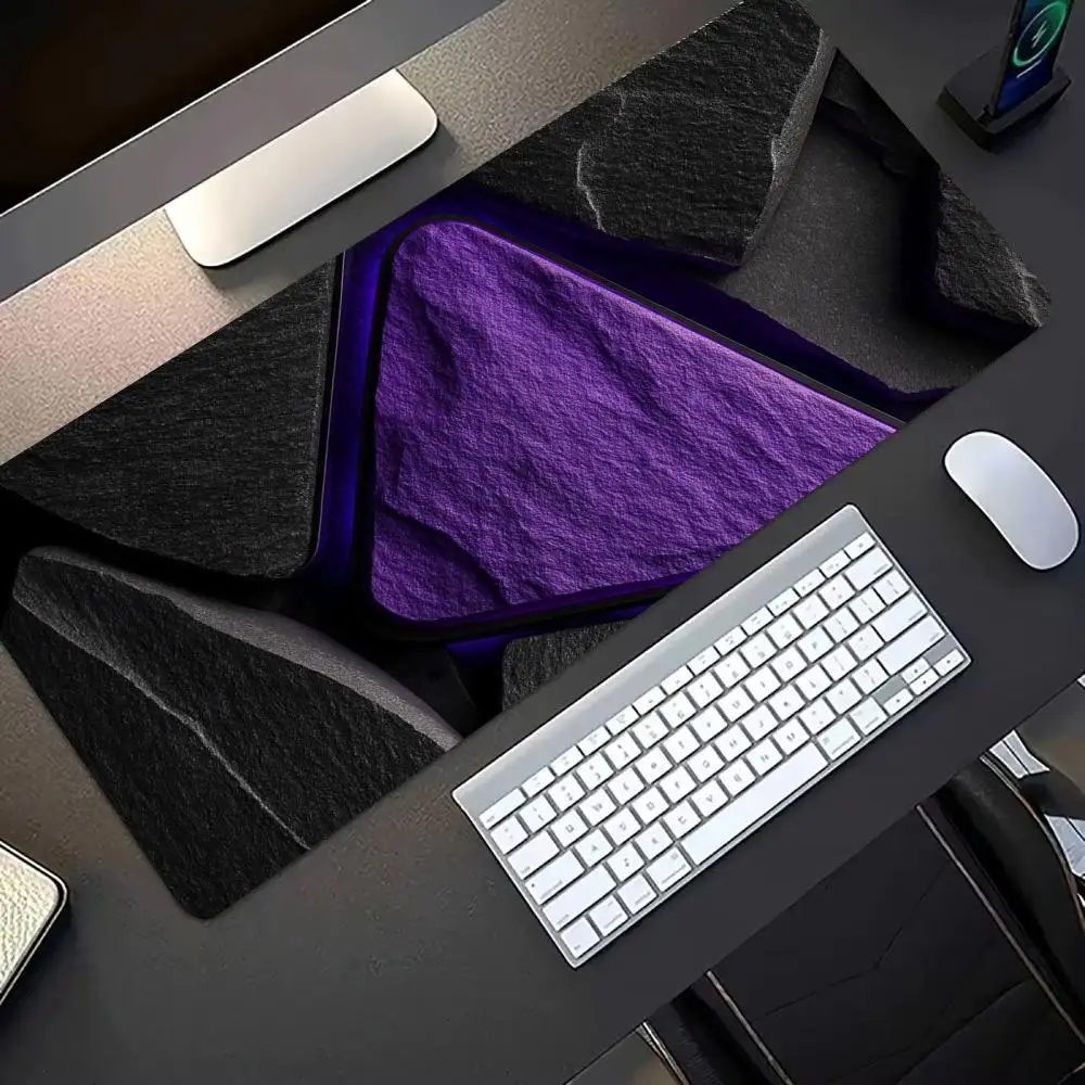 Purple Cyan Neon Triangle Crack Stone Large Extended Gaming Mouse Pad Non-Slip Rubber  Keyboard Desk Mat Mousepad For PC Gaming