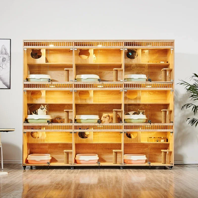 Armoire en bois massif pour animaux de compagnie, villa pour chat, accent de chat, salle de livraison, élevage, cave à l'aube