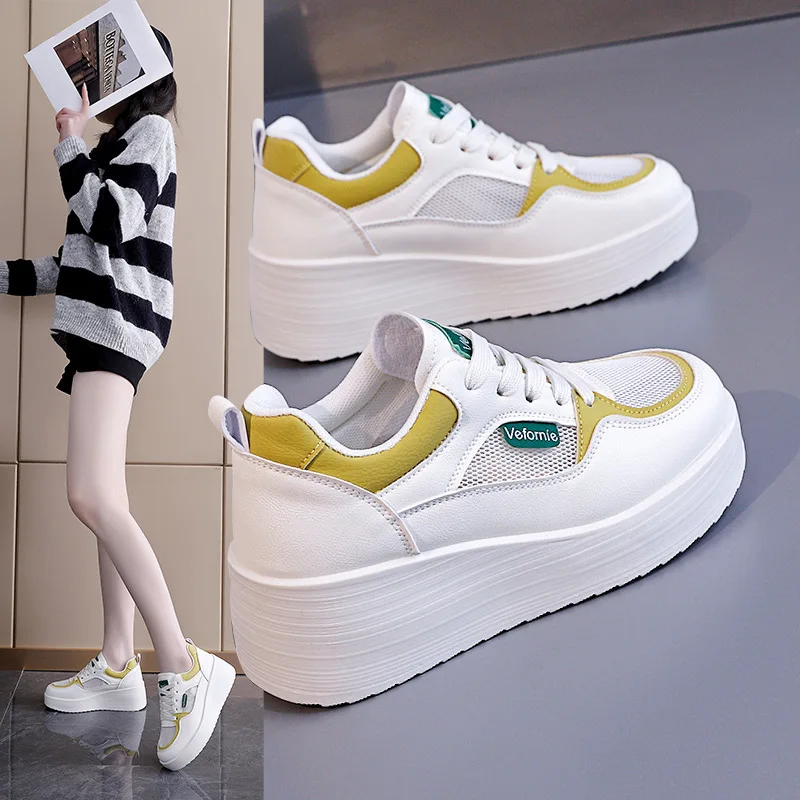 

2026 Women's Summer White Thick Soled Casual Shoes Height Increasing Soft Soled Versatile Fashion Single Shoes