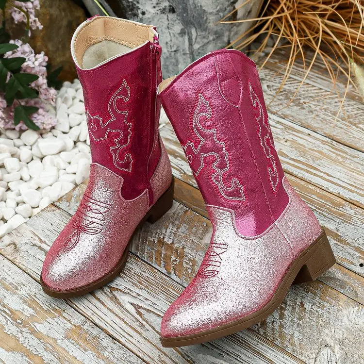 Children's Embroidered Color Matching Design Small Leather Boots Spring and Autumn New Girls Large Size Non-slip Fashion Boots