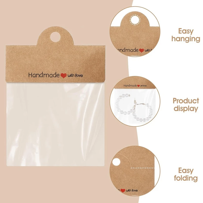 100Pcs Earring Display Cards With Bags, Kraft Necklace Jewelry Holder Cardboard, Jewelry Card With100 Self Sealing Bags