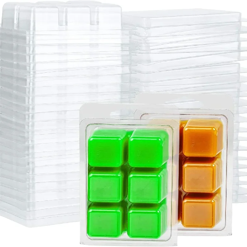 

50/100Pcs DIY Wax Melt Clamshells Molds, Clear Empty Plastic Square Tray for Wax Tarts Candles