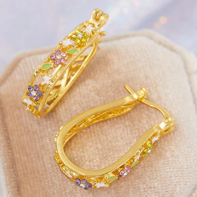 Exquisite Fashion Creative Gold Silver Color Flower Colorful Flower Zircon Earrings Fashion Accessories Wedding Daily Jewelry