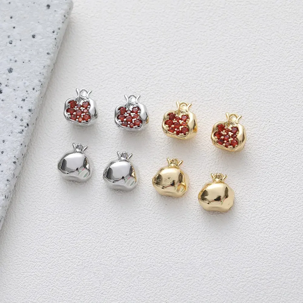 2PCS  Design Pomegranate Shape Pendant Bracelet with Zircon DIY Necklace Brass Handmade 14k Gold Plated Accessories