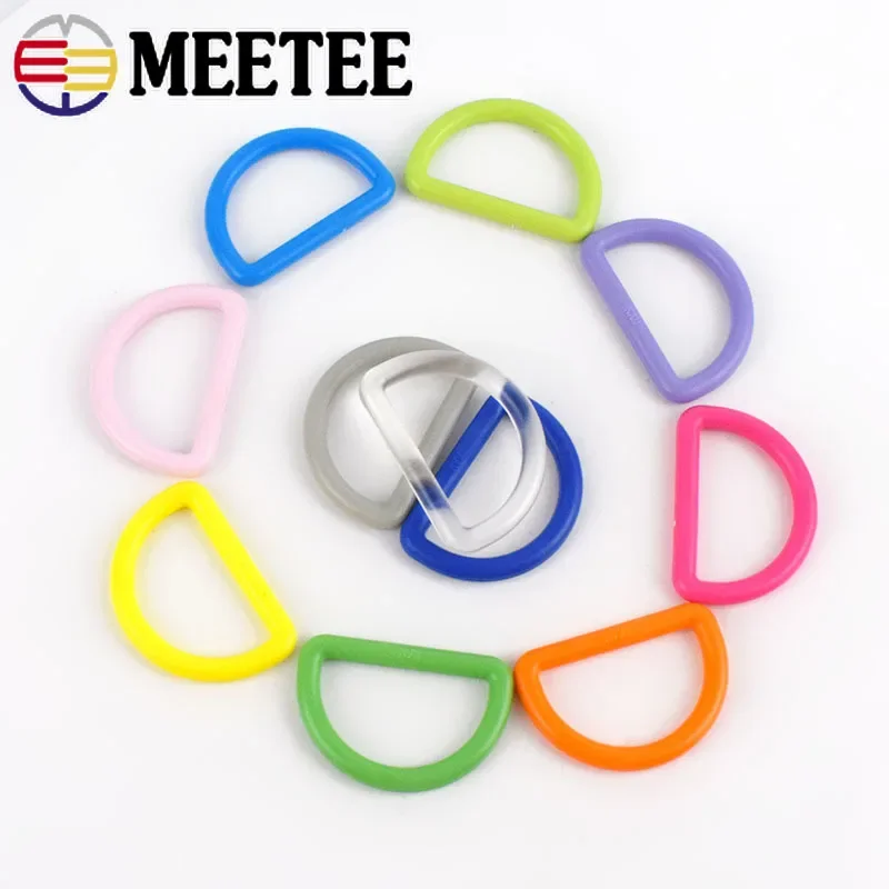 50Pcs 15-38mm Plastic Buckles Rainbow D Ring for Keychain Bag Strap Dog Collar Webbing Luggage DIY Decorative Sewing Accessories