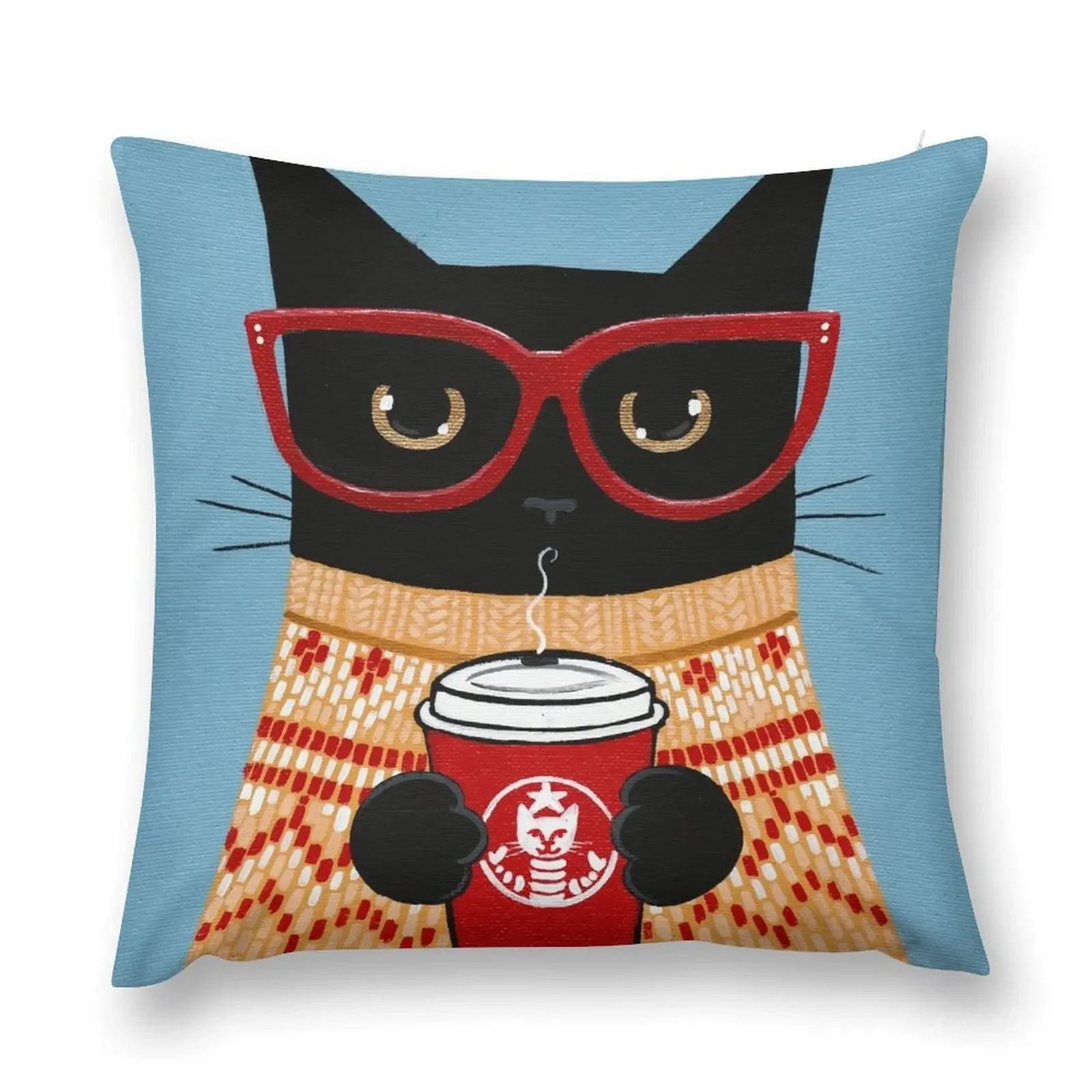 

Black Cat in Sweater with Latte Throw Pillow Pillow Case Sofas Covers pillow