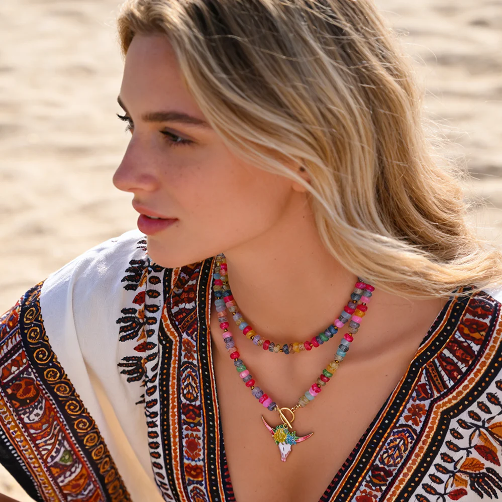 Bunte Kuh-Anhänger-Halskette für Damen, modischer Sommer-Strandschmuck, originelles Design, Halskette für Damen, Bohemian-Accessoires