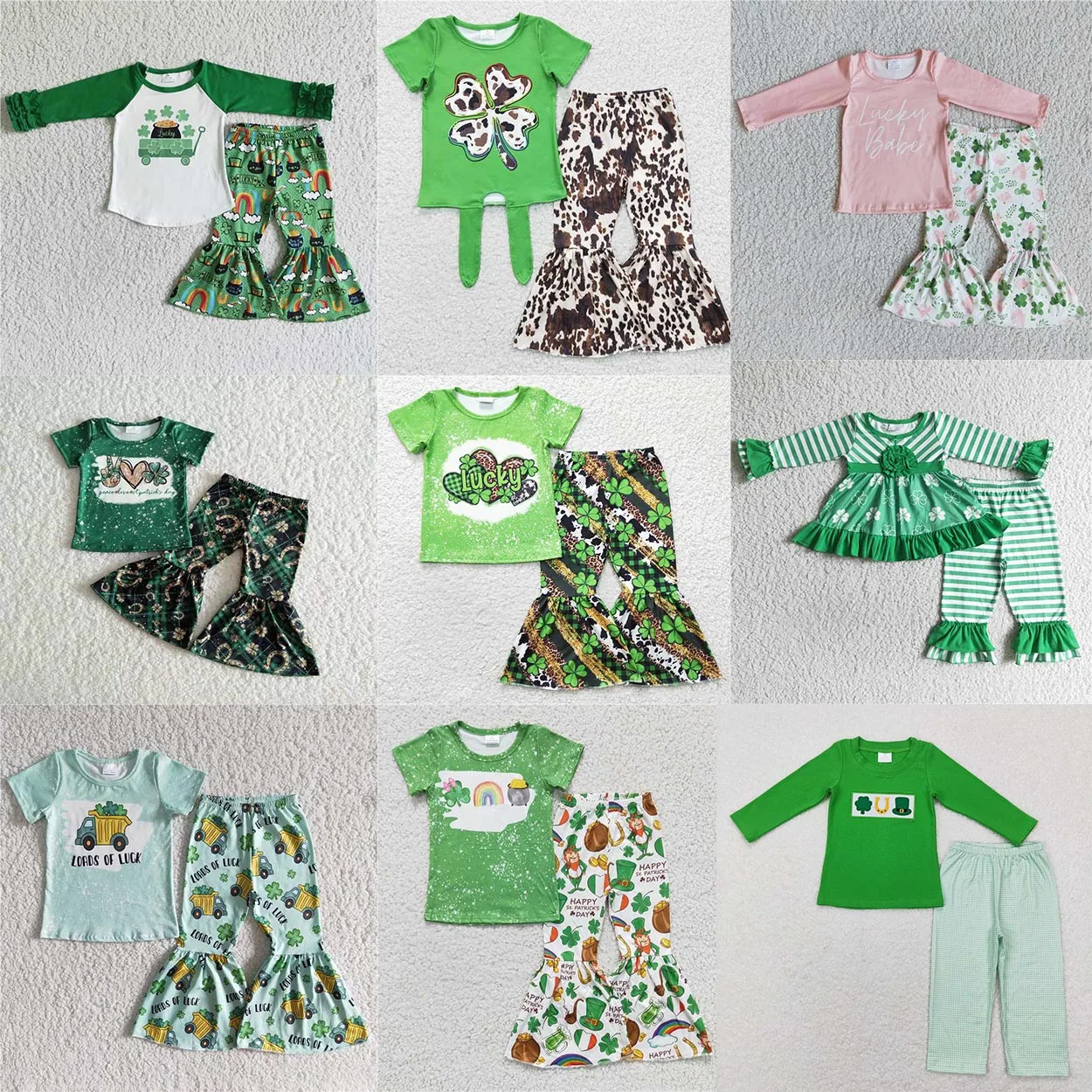 Kids St. Patrick Clothes Long Sleeve Top With Pants Set Children Girls Boutique Outfits