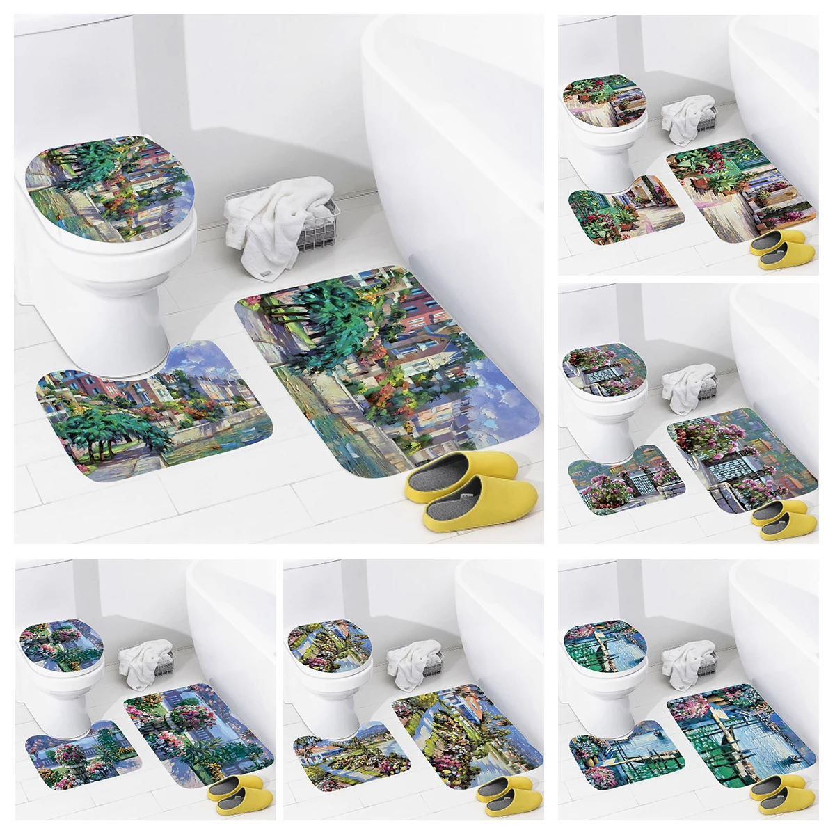 home bathroom floor mats Oil painting style Bath Foot mat modern bathroom accessories rug Toilet mat Bathtub anti-slip carpet