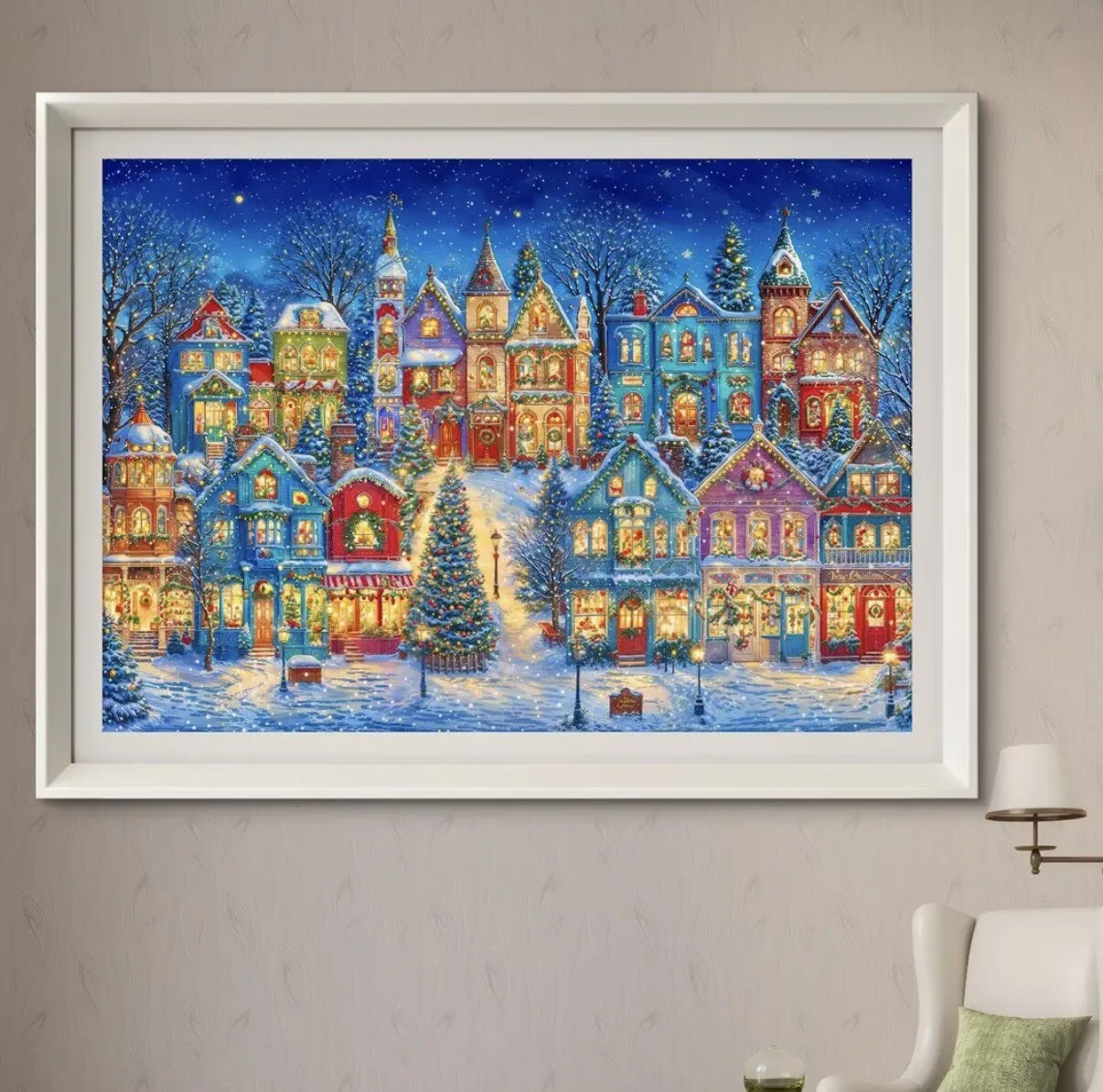 

9CT 130X95CM Christmas Town Needlework,DIY Living Room Printed Cross Stitch,Set For Embroidery Kit Full Cotton Threads 73 Colors