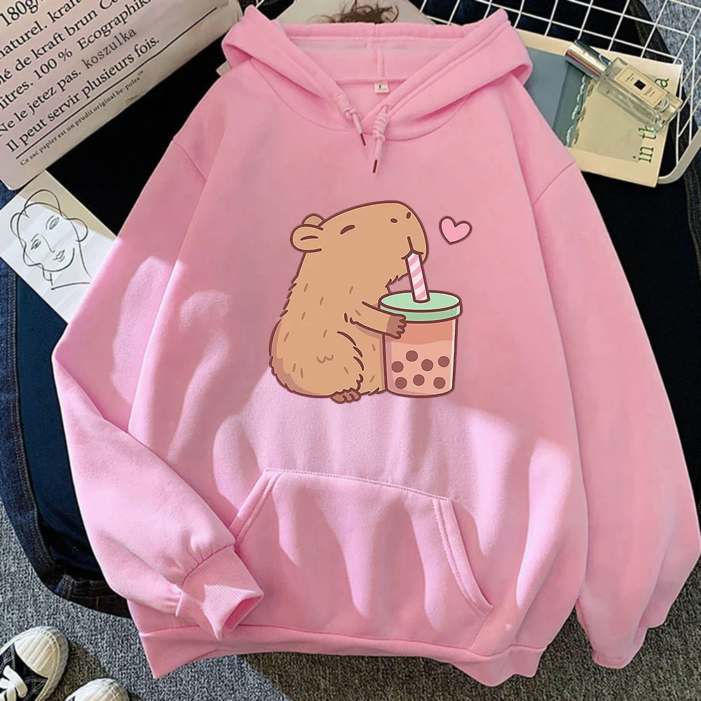 Kawaii Bubble Tea Capybara Hoodie Women Men Aesthetic Graphic Funny Hoodies Unisex Autumn Winter hoody Pullovers Sweatshirts