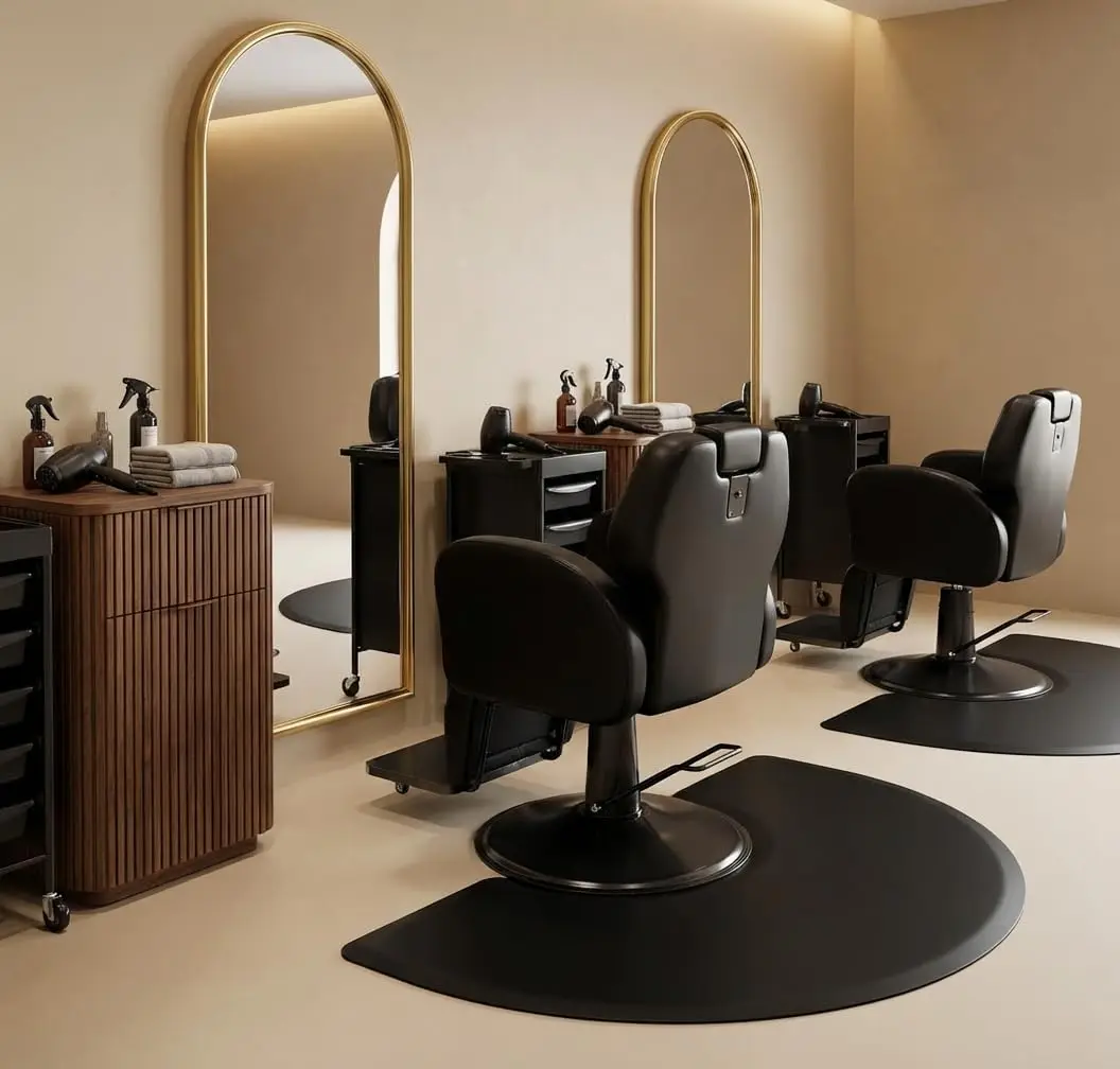 All-Black Reclining Salon Chair, Modern Hydraulic Barber Seat with Thick Cushion, Smooth Swivel, Perfect for Braiding