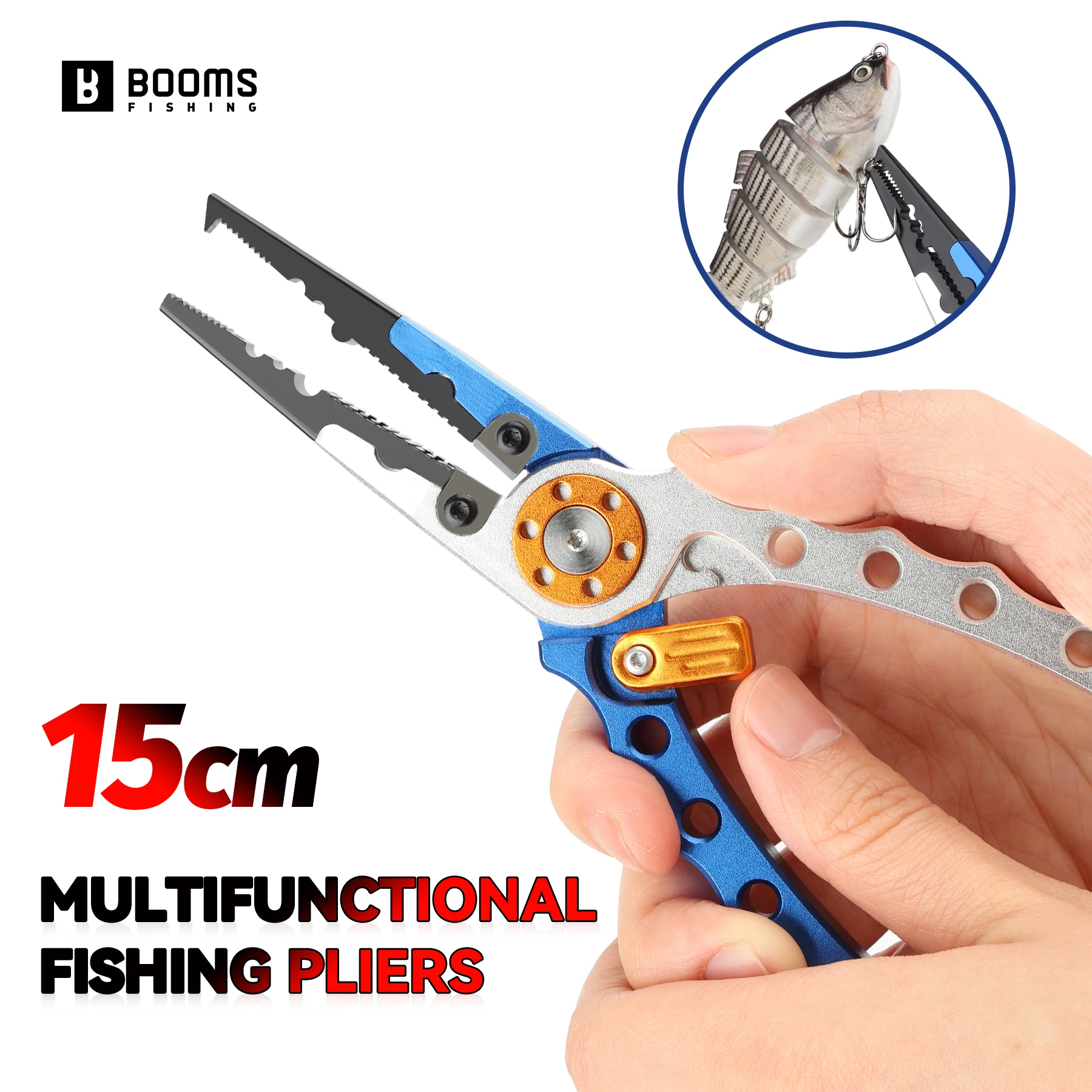 Booms Fishing 15cm Multifunktionale Aluminium-Angelzange, Angelhaken-Entferner, Schnurschneider und Sprengring-Angelwerkzeug-Set